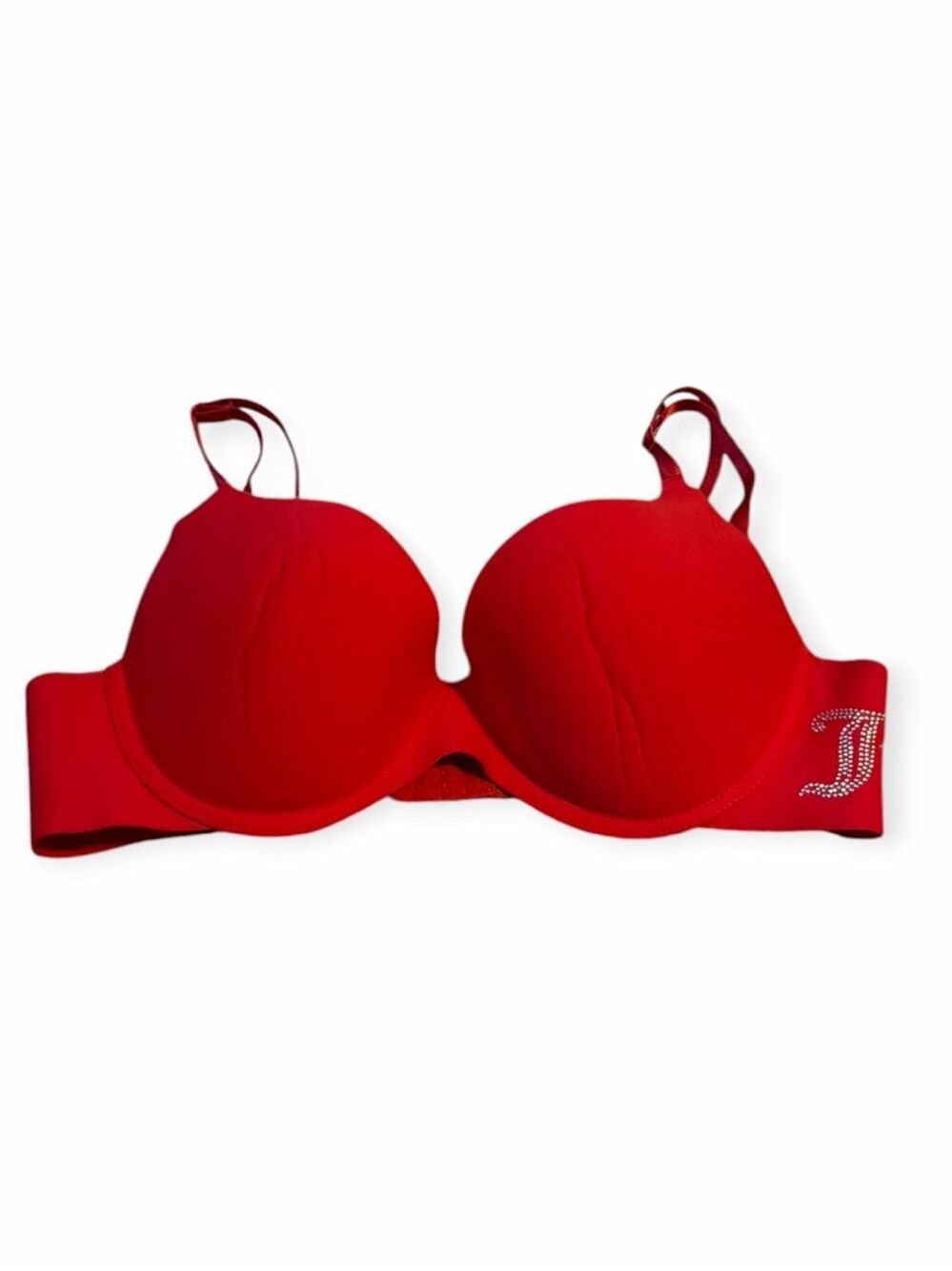 JUICY COUTURE Red Push-Up Underwire Bra Rhinestone J Logo 38C